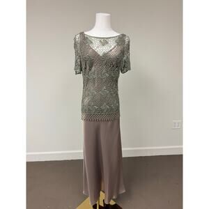 KM Collections by Milla Bell Removable Knit Crocheted Top Maxi Slip Dress Size 8
